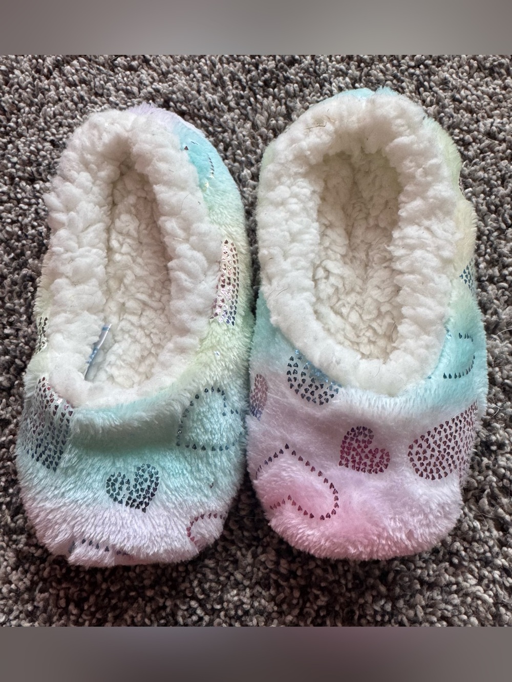 Cozy Pastel Heart Fleece Kids Slippers
